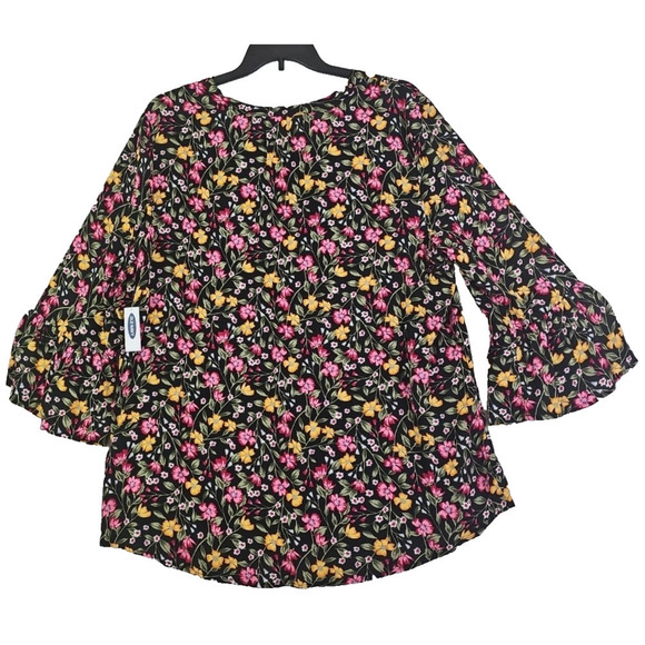 Old Navy ~Woman Size XL TALL~ Black Pink Floral Shirt Oversized Blouse Top NWT. - Picture 3 of 12